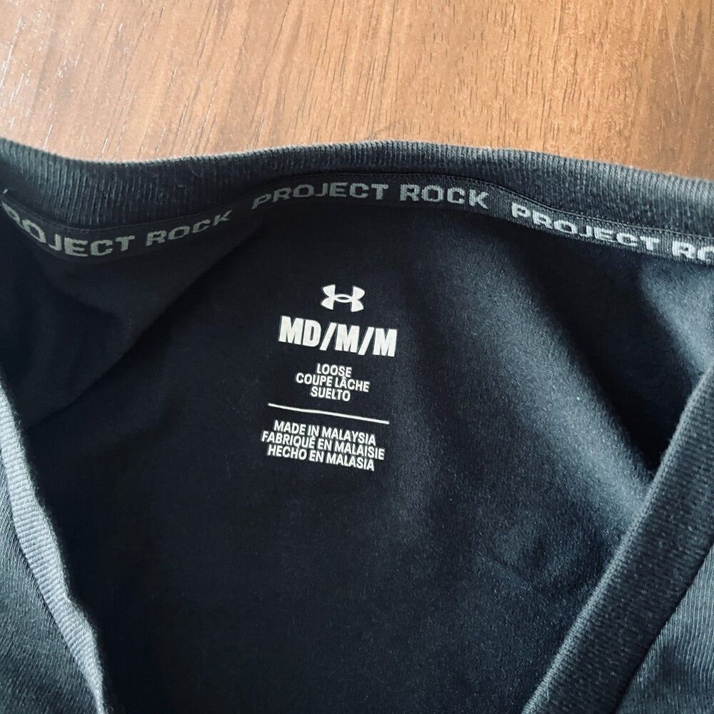 Under Armour Project Rock Night Crew Graphic Print Black T-Shirt Men's Medium - Picture 6 of 10
